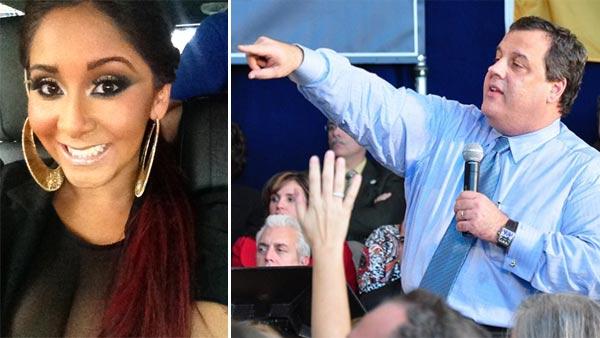 Nicole Snooki Polizzi from MTV reality show Jersey Shore posted this photo on her Twitter page on Feb. 1, 2012. / New Jersey Gov. Chris Christie appears in a photo posted on his Facebook page on Jan. 19, 2012. - Provided courtesy of twitter.com/snooki/status/164703926879391744/photo/1 / facebook.com/GovChrisChristie Nicole Snooki Polizzi from MTV reality show Jersey Shore posted this photo on her Twitter page on Feb. 1, 2012. / New Jersey Gov. Chris Christie appears in a photo posted on his Facebook page on Jan. 19, 2012. - Provided courtesy of twitter.com/snooki/status/164703926879391744/photo/1 / facebook.com/GovChrisChristie