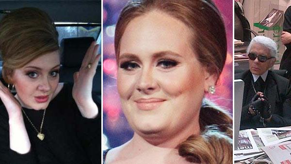 Adele appears in a photo posted on her Twitter page on Dec. 21, 2011. / Adele performs on the Dancing With The Stars stage on May 10, 2011. / Karl Lagerfeld appears at the Paris offices of Metro on Feb. 6, 2012. - Provided courtesy of twitter.com/OfficialAdele/status/149480183760556035/photo/1 / ABC / twitter.com/#!/KarlLagerfeld/status/166577454239055872/photo/1 Adele appears in a photo posted on her Twitter page on Dec. 21, 2011. / Adele performs on the Dancing With The Stars stage on May 10, 2011. / Karl Lagerfeld appears at the Paris offices of Metro on Feb. 6, 2012. - Provided courtesy of twitter.com/OfficialAdele/status/149480183760556035/photo/1 / ABC / twitter.com/#!/KarlLagerfeld/status/166577454239055872/photo/1