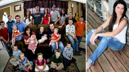 The Duggar Family appears in a promotional photo from TLC. / Amy Duggar appears in a photo posted on her official Facebook page on January 1, 2012.