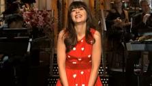 Zooey Deschanel appears in a still from the February 11 episode of Saturday Night Live. - Provided courtesy of NBC