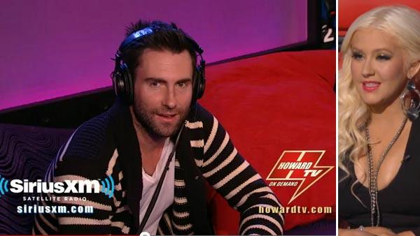 Adam Levine appears on The Howard Stern Show on Sirius XM satellite radio on Feb. 21, 2012. / Christina Aguilera appears on the NBC show The Voice in 2012. - Provided courtesy of Sirius XM / NBC Adam Levine appears on The Howard Stern Show on Sirius XM satellite radio on Feb. 21, 2012. / Christina Aguilera appears on the NBC show The Voice in 2012. - Provided courtesy of Sirius XM / NBC