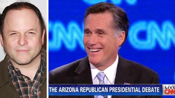 Jason Alexander appears in a photo posted on his Twitter page. / Mitt Romney appears at the GOP debate in Arizona on Feb. 22, 2012. - Provided courtesy of twitter.com/IJasonAlexander/ CNN Jason Alexander appears in a photo posted on his Twitter page. / Mitt Romney appears at the GOP debate in Arizona on Feb. 22, 2012. - Provided courtesy of twitter.com/IJasonAlexander/ CNN