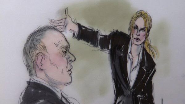 Nicollette Sheridan appears inside a Los Angeles court during day 1 of a trial about her' 'Desperate Housewives' wrongful termination case, as seen in this sketch released on Feb. 29, 2012.