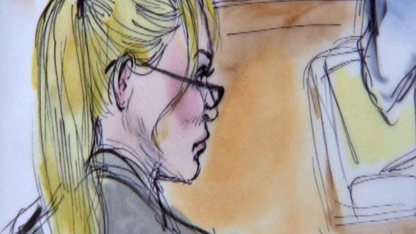Nicollette Sheridan appears inside a Los Angeles court during a trial about her 'Desperate Housewives' wrongful termination case, as seen in this sketch released on March 5, 2012.