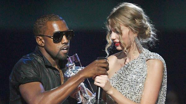In this Sept. 13, 2009 file photo, singer Kanye West takes the microphone from singer Taylor Swift as she accepts the Best Female Video award during the MTV Video Music Awards in New York. - Provided courtesy of Jason DeCrow In this Sept. 13, 2009 file photo, singer Kanye West takes the microphone from singer Taylor Swift as she accepts the Best Female Video award during the MTV Video Music Awards in New York. - Provided courtesy of Jason DeCrow
