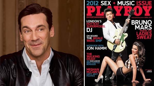Jon Hamm appears in a photo from the April 2012 issue of Playboy magazine. / Bruno Mars and a Playboy playmate Raquel Pomplun appear on the April 2012 cover of Playboy magazine. - Provided courtesy of David Rose / Playboy Jon Hamm appears in a photo from the April 2012 issue of Playboy magazine. / Bruno Mars and a Playboy playmate Raquel Pomplun appear on the April 2012 cover of Playboy magazine. - Provided courtesy of David Rose / Playboy
