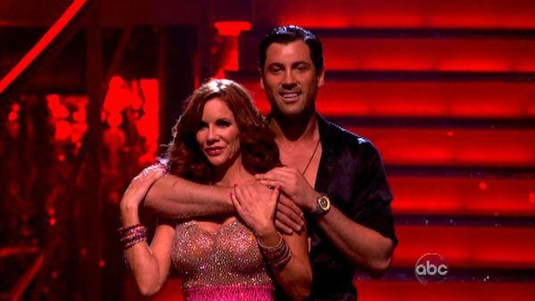Melissa Gilbert, a former child star who played Laura on 'Little House on the Prairie,' and her partner Maksim Chmerkovskiy await possible elimination on 'Dancing With The Stars: The Result Show' on Tuesday, March 27, 2012. The pair received 20 out of 30