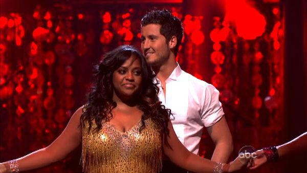 'The View' co-host Sherri Shepherd and her partner Valentin Chmerkovskiy await possible elimination on 'Dancing With The Stars: The Result Show' on Tuesday, March 27, 2012. The pair received 23 out of 30 points from the judges for their jive on the March