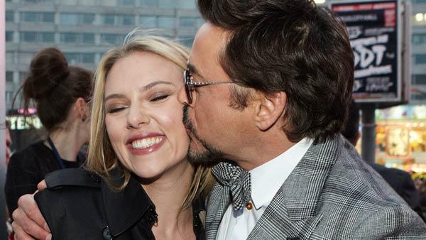 Cast members Scarlett Johansson and Robert Downey Jr. arrive at the Moscow premiere of The Avengers on Wednesday, April 17, 2012. - Provided courtesy of Disney