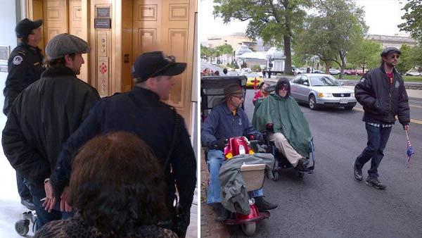 Noah Wyle is pictured in handcuffs at a protest by the disability rights group ADAPT in Washington, D.C. on April 23, 2012. - Provided courtesy of twitter.com/nationaladapt Noah Wyle is pictured in handcuffs at a protest by the disability rights group ADAPT in Washington, D.C. on April 23, 2012. - Provided courtesy of twitter.com/nationaladapt