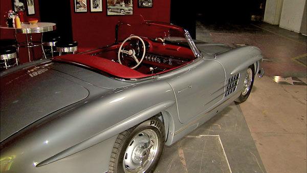 This 1957 300SL Roadster, photographed at a 2012 exhibit at the Warner Brothers Studios showcasing Mercedes-Benz automobiles featured in the movies.