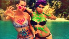 Kaley Cuoco and a friend appear in a photo posted on her official Twitter page on April 25, 2012. - Provided courtesy of pic.twitter.com/DQ5yP3aO