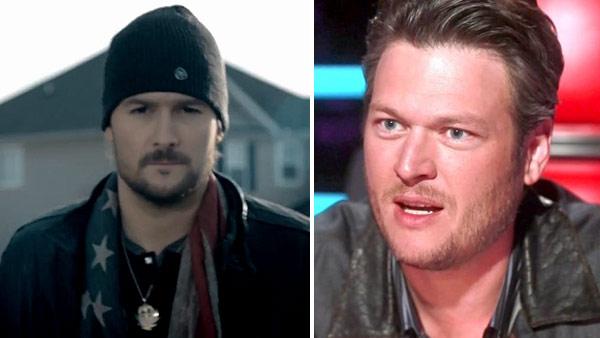 Eric Church appears in a scene from his 2012 music video Springsteen. / Blake Shelton appears in a scene from the NBC show The Voice. - Provided courtesy of EMI Records Nashville Eric Church appears in a scene from his 2012 music video Springsteen. / Blake Shelton appears in a scene from the NBC show The Voice. - Provided courtesy of EMI Records Nashville
