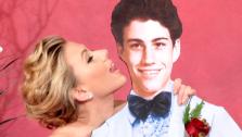 Scarlett Johansson poses with a cardboard cutout of a teenage Jimmy Kimmel on a May 2012 episode of Jimmy Kimmel Live. - Provided courtesy of ABC / Richard Cartwright