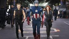 Jeremy Renner, Chris Evans and Scarlett Johansson appear in a still from The Avengers. - Provided courtesy of Marvel Studios