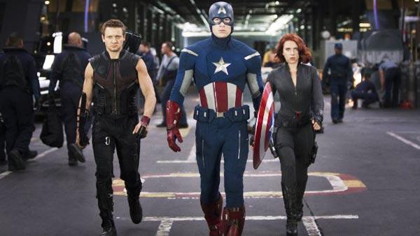 Jeremy Renner, Chris Evans and Scarlett Johansson appear in a still from The Avengers. - Provided courtesy of Marvel Studios Jeremy Renner, Chris Evans and Scarlett Johansson appear in a still from The Avengers. - Provided courtesy of Marvel Studios