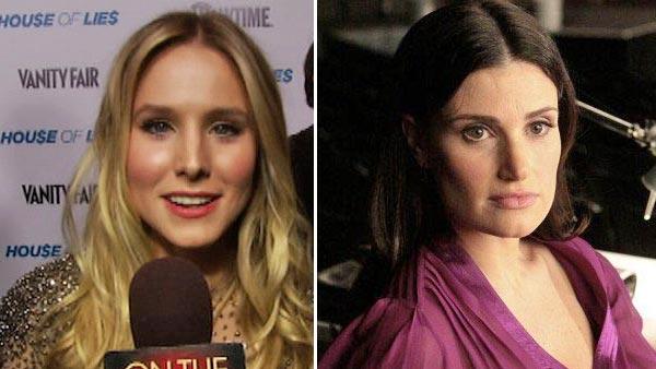 Kristen Bell talks to OnTheRedCarpet.com at the premiere of the Showtime series House of Lies in Los Angeles on Jan. 4, 2012. / Idina Menzel appears in a still from Glee. - Provided courtesy of OTRC / FOX Kristen Bell talks to OnTheRedCarpet.com at the premiere of the Showtime series House of Lies in Los Angeles on Jan. 4, 2012. / Idina Menzel appears in a still from Glee. - Provided courtesy of OTRC / FOX