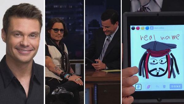 Ryan Seacrest appears in a promotional photo for FOXs American Idol. / Jimmy Kimmel holds a picture of a tablet displaying a sketch of Jack Sparrow character on Draw Something, as seen on ABCs Jimmy Kimmel Live! in May 2012. - Provided courtesy of FOX / ABC Ryan Seacrest appears in a promotional photo for FOXs American Idol. / Jimmy Kimmel holds a picture of a tablet displaying a sketch of Jack Sparrow character on Draw Something, as seen on ABCs Jimmy Kimmel Live! in May 2012. - Provided courtesy of FOX / ABC