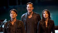 Alexander Skarsgard, Stephen Moyer and Lucy Griffiths appear in a scene from the fifth season of True Blood in 2012. - Provided courtesy of HBO