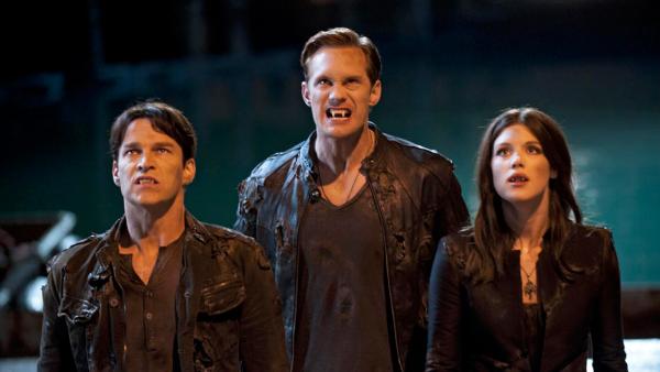 Alexander Skarsgard, Stephen Moyer and Lucy Griffiths appear in a scene from the fifth season of True Blood in 2012. - Provided courtesy of HBO Alexander Skarsgard, Stephen Moyer and Lucy Griffiths appear in a scene from the fifth season of True Blood in 2012. - Provided courtesy of HBO