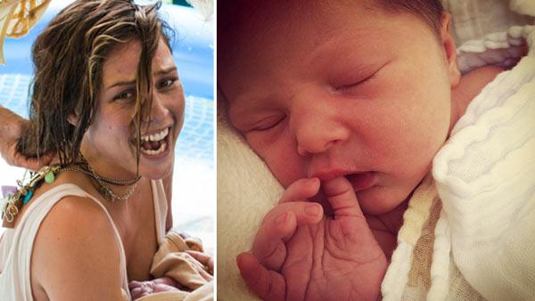 Josie Maran appears in a photo posted on Josie Maran Cosmetics' official Facebook page on July 2, 2012. / Josie Maran's newborn daughter appears in a photo posted on Josie Maran Cosmetics' official Facebook page on July 2, 2012.