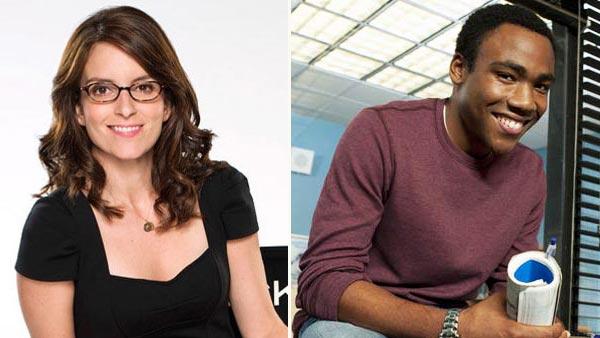 Tina Fey appears in a promotional photo for the NBC series 30 Rock. / Donald Glover appears in a promotional photo for the NBC series Community. - Provided courtesy of NBC Tina Fey appears in a promotional photo for the NBC series 30 Rock. / Donald Glover appears in a promotional photo for the NBC series Community. - Provided courtesy of NBC