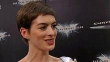 Anne Hathaway talks to reporters at the New York premiere of The Dark Knight Rises on July 16, 2012. - Provided courtesy of AP