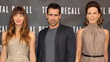 Actors Jessica Biel, left, Colin Farrell, and Kate Beckinsale attend the Total Recall photo call on Saturday, July 28, 2012, in Los Angeles. - Provided courtesy of John Shearer/Invision/AP
