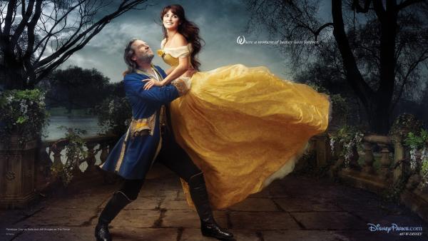 Penelope Cruz and Jeff Bridges appear as Belle and the transformed prince, recalling the final scene from 'Beauty and the Beast.'
