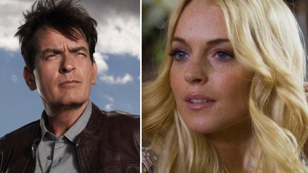 Charlie Sheen appears in a promotional photo for his FX series, Anger Management. / Lindsay Lohan appears in a still from the 2010 film, Machete. - Provided courtesy of FX / Greg Gayne / Twentieth Century Fox Film Charlie Sheen appears in a promotional photo for his FX series, Anger Management. / Lindsay Lohan appears in a still from the 2010 film, Machete. - Provided courtesy of FX / Greg Gayne / Twentieth Century Fox Film