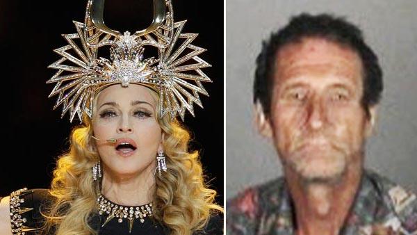 Madonna performs during halftime of the NFL Super Bowl XLVI football game on Sunday, Feb. 5, 2012, in Indianapolis. / Robert Dewey Hoskins appears in an undated photo provided by the Los Angeles Police Department Thursday, Feb. 9, 2012.