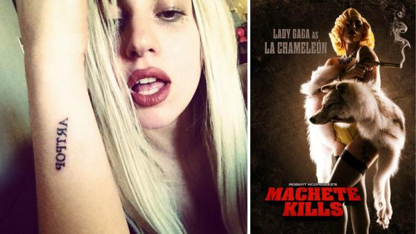Lady Gaga Tweeted this photo of her new tattoo - the name of her new album, ARTPOP, on Aug. 3, 2012. / Lady Gaga appears in a promotional photo for Machete Kills posted on Robert Rodriguezs Twitter account on July 26, 2012. - Provided courtesy of twitter.com/ladygaga/status/231363860244865024 / twitter.com/Rodriguez/status/228589177187467264 Lady Gaga Tweeted this photo of her new tattoo - the name of her new album, ARTPOP, on Aug. 3, 2012. / Lady Gaga appears in a promotional photo for Machete Kills posted on Robert Rodriguezs Twitter account on July 26, 2012. - Provided courtesy of twitter.com/ladygaga/status/231363860244865024 / twitter.com/Rodriguez/status/228589177187467264