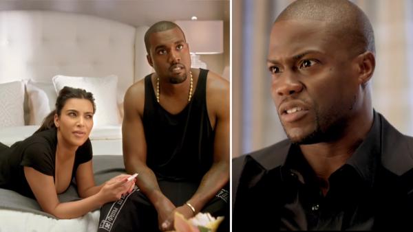 Kim Kardashian, Kanye West and Kevin Hart appear in stills from a video promoting the 2012 MTV VMAs. - Provided courtesy of MTV Kim Kardashian, Kanye West and Kevin Hart appear in stills from a video promoting the 2012 MTV VMAs. - Provided courtesy of MTV