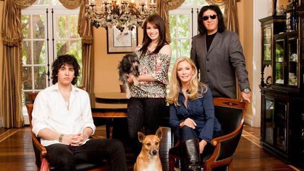 Gene Simmons, Shannon Tweed and their children Nick and Sophie and their dogs pose for an undated promotional photo for the show Gene Simmons Family Jewels. - Provided courtesy of AE Networks