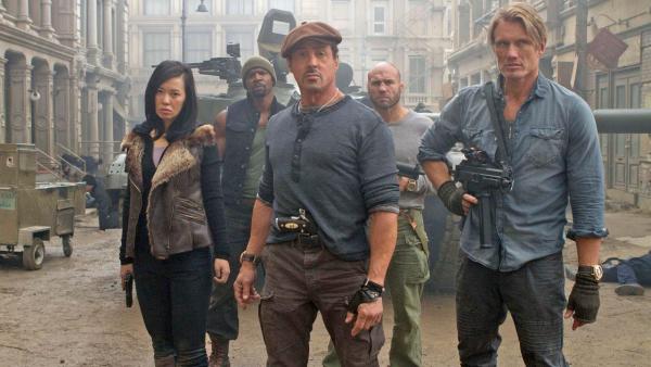 Sylvester Stallone, Jason Statham, Terry Crews, Nan Yu and Randy Couture appear in a scene from the 2012 movie The Expendables 2. - Provided courtesy of Lionsgate Sylvester Stallone, Jason Statham, Terry Crews, Nan Yu and Randy Couture appear in a scene from the 2012 movie The Expendables 2. - Provided courtesy of Lionsgate