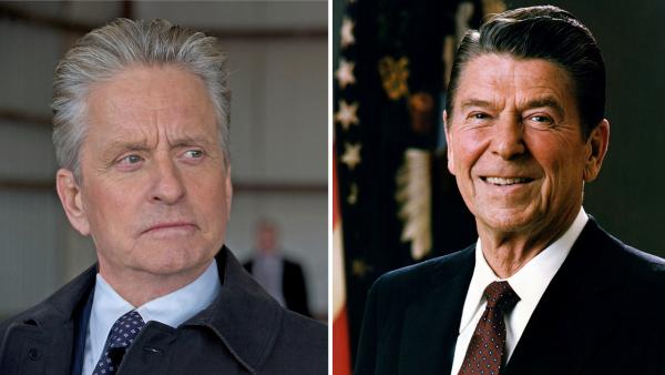 Michael Douglas appears in the 2011 film Haywire. / Official presidential portrait of President Ronald Regan. - Provided courtesy of Relativity Media / Whitehouse.gov Michael Douglas appears in the 2011 film Haywire. / Official presidential portrait of President Ronald Regan. - Provided courtesy of Relativity Media / Whitehouse.gov