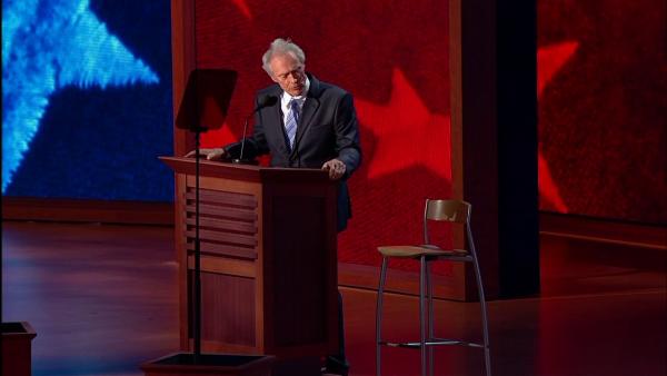 Clint Eastwood talked to an empty chair, which spurred an 'invisible Obama' Twitter trend, and upstaged Mitt Romney at the Republican National Convention on Aug. 30, 2012.