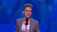 Scarlet Johansson gives a speech at the Democratic National Convention in North Carolina on Sept. 6, 2012. - Provided courtesy of DNC