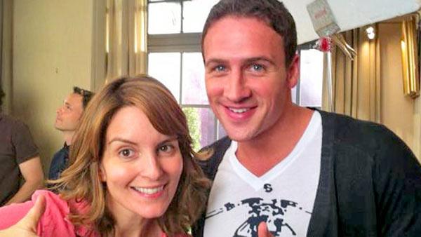 Tina Fey and Ryan Lochte appear in a photo posted on Twitter on September 6, 2012. - Provided courtesy of NBC Tina Fey and Ryan Lochte appear in a photo posted on Twitter on September 6, 2012. - Provided courtesy of NBC