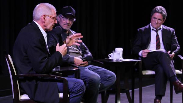 Harrison Ford, 70, Steven Spielberg, 65, and Paramount Chairman and CEO Brad Grey attend the 'Indiana Jones and the Raiders of the Lost Ark' special screening at Paramount Studios in Hollywood, California on Sept. 13, 2012.