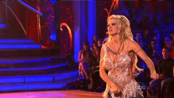 Pamela Anderson and Tristan MacManus appear in a still from 'Dancing With The Stars: All-Stars' on September 24, 2012.