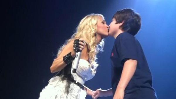 Carrie Underwood kisses a boy, Chase, as her concert in Louisville, KY on Sept. 22, 2012. - Provided courtesy of twitter.com/carrieunderwood Carrie Underwood kisses a boy, Chase, as her concert in Louisville, KY on Sept. 22, 2012. - Provided courtesy of twitter.com/carrieunderwood