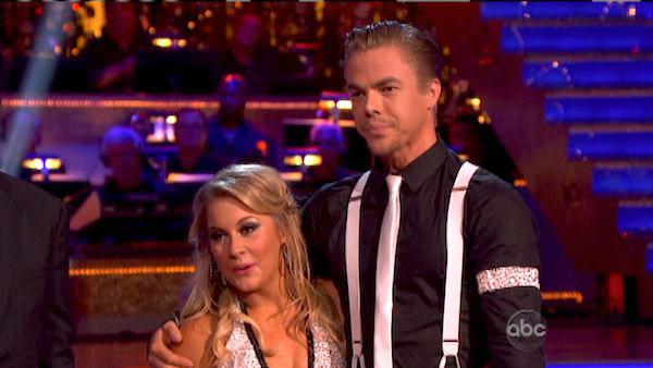 Olympic gymnast Shawn Johnson and her partner Derek Hough received 26.5 out of 30 points from the judges for their Quickstep on 'Dancing With The Stars: All-Stars,' which aired on October 8, 2012.