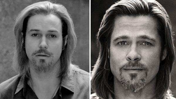 Taran Killam appears as Brad Pitt on the October 20, 2012 episode of Saturday Night Live. / Brad Pitt appears in a behind-the-scenes photo for Chanel No. 5s 2012 ad campaign. - Provided courtesy of Sam Taylor-Wood / Chanel / NBC Taran Killam appears as Brad Pitt on the October 20, 2012 episode of Saturday Night Live. / Brad Pitt appears in a behind-the-scenes photo for Chanel No. 5s 2012 ad campaign. - Provided courtesy of Sam Taylor-Wood / Chanel / NBC