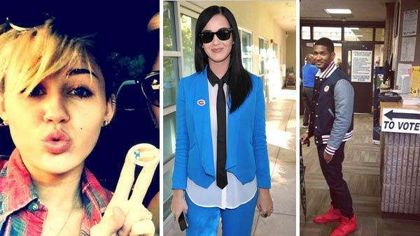 Miley Cyrus, Katy Perry and Usher appears in photos posted on their Twitter pages on Election Day on Nov. 6, 2012. - Provided courtesy of twitter.com/MileyCyrus/ twitter.com/KatyPerry / twitter.com/UsherRaymondIV Miley Cyrus, Katy Perry and Usher appears in photos posted on their Twitter pages on Election Day on Nov. 6, 2012. - Provided courtesy of twitter.com/MileyCyrus/ twitter.com/KatyPerry / twitter.com/UsherRaymondIV