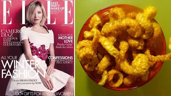 Cameron Diaz appears on the cover of Elle UKs December 2012 issue. She told the magazine that pork scratchings (pictured right) is her favorite snack in the world. - Provided courtesy of Elle UK / flickr.com/photos/simon_aughton/ Cameron Diaz appears on the cover of Elle UKs December 2012 issue. She told the magazine that pork scratchings (pictured right) is her favorite snack in the world. - Provided courtesy of Elle UK / flickr.com/photos/simon_aughton/