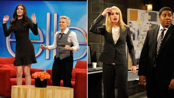 Anne Hathaway appears in promotional photos for Saturday Night Live on November 10, 2012. - Provided courtesy of NBC Anne Hathaway appears in promotional photos for Saturday Night Live on November 10, 2012. - Provided courtesy of NBC