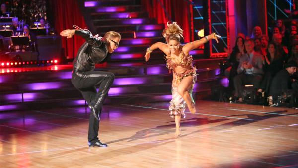 Olympic gymnast Shawn Johnson and her partner Derek Hough received 30 out of 30 points from the judges for their 'Knight Rider' Bhanga on 'Dancing With The Stars: All-Stars' on Monday, Nov. 19, 2012.