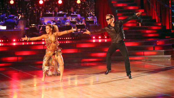 Olympic gymnast Shawn Johnson and her partner Derek Hough received 30 out of 30 points from the judges for their 'Knight Rider' Bhanga on 'Dancing With The Stars: All-Stars' on Monday, Nov. 19, 2012.
