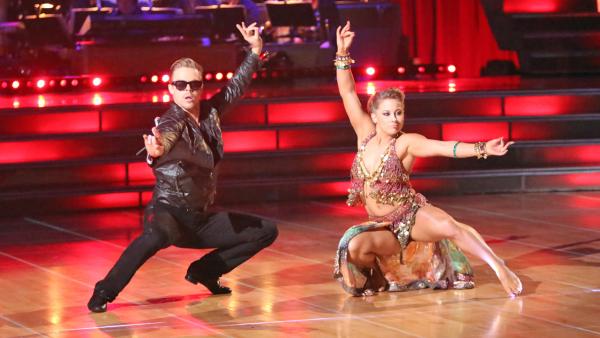 Olympic gymnast Shawn Johnson and her partner Derek Hough received 30 out of 30 points from the judges for their 'Knight Rider' Bhanga on 'Dancing With The Stars: All-Stars' on Monday, Nov. 19, 2012.